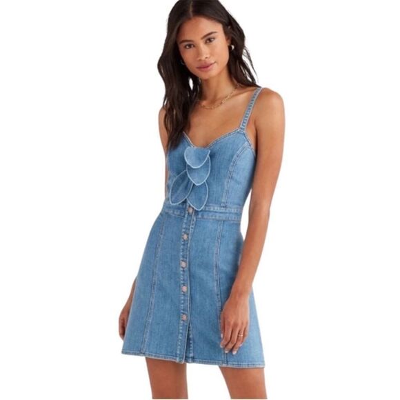 7 For All Mankind Blue Bow Button Front Denim Dress Contemporary Festival - Picture 1 of 16
